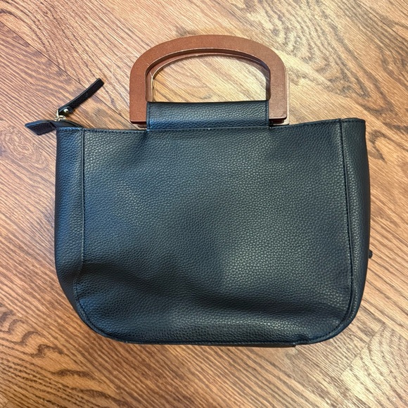 Nanette Lepore Black Pebbled Satchel with Wooden Handles - Picture 8 of 8